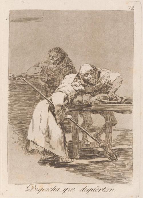 Be quick, they are waking up (Despacha, que dispiértan), Plate 78 from Los Caprichos