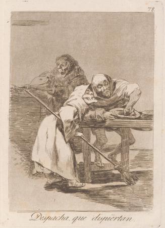 Be quick, they are waking up (Despacha, que dispiértan), Plate 78 from Los Caprichos