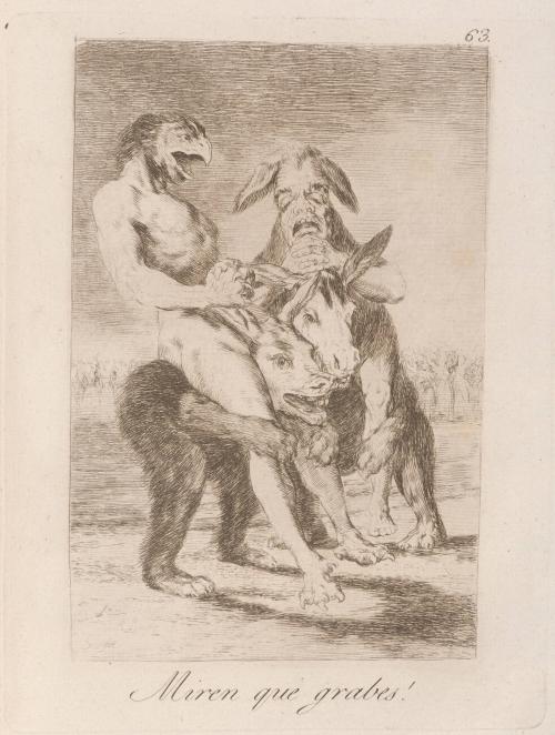Look how solemn they are! (Miren que grabes!), Plate 63 from Los Caprichos
