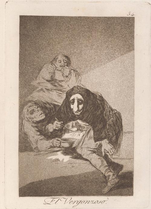 The shamefaced one (El Vergonzoso), Plate 54 from Los Caprichos