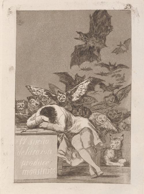 The sleep of reason produces monsters (El sueño de la razon produce monstruos), Plate 43 from Los Caprichos