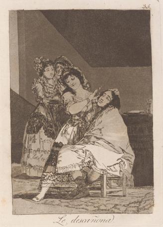 She fleeces him (Le descañona), Plate 35 from Los Caprichos