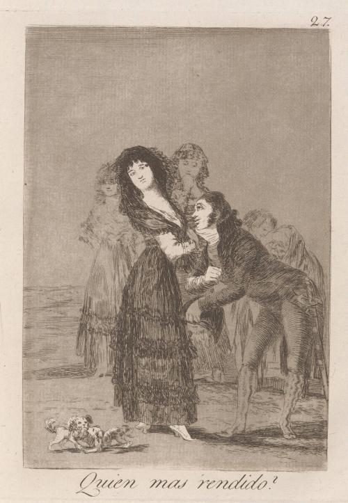 Which of them is the more overcome? (Quien mas rendido?), Plate 11 from Los Caprichos