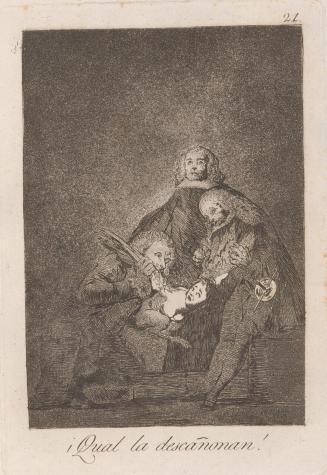 How they pluck her! (¡Qual la descañonan!), Plate 21 from Los Caprichos