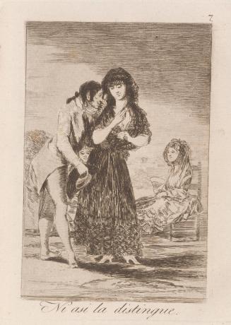 Even thus he cannot make her out (Ni asi la distingue), Plate 7 from Los Caprichos