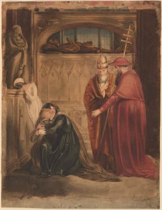 Two Churchmen with Two Grieving Women