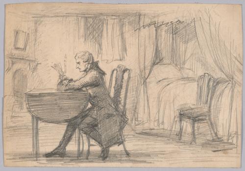 Man at a Table in a Bedroom