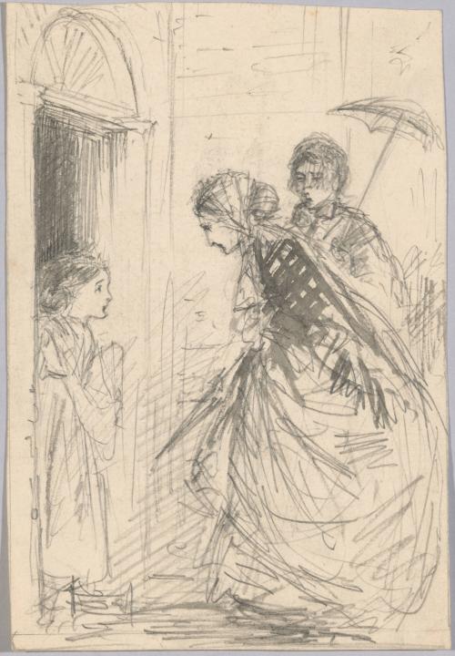 Two Women Talking to Girl at Door