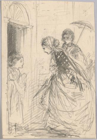 Two Women Talking to Girl at Door