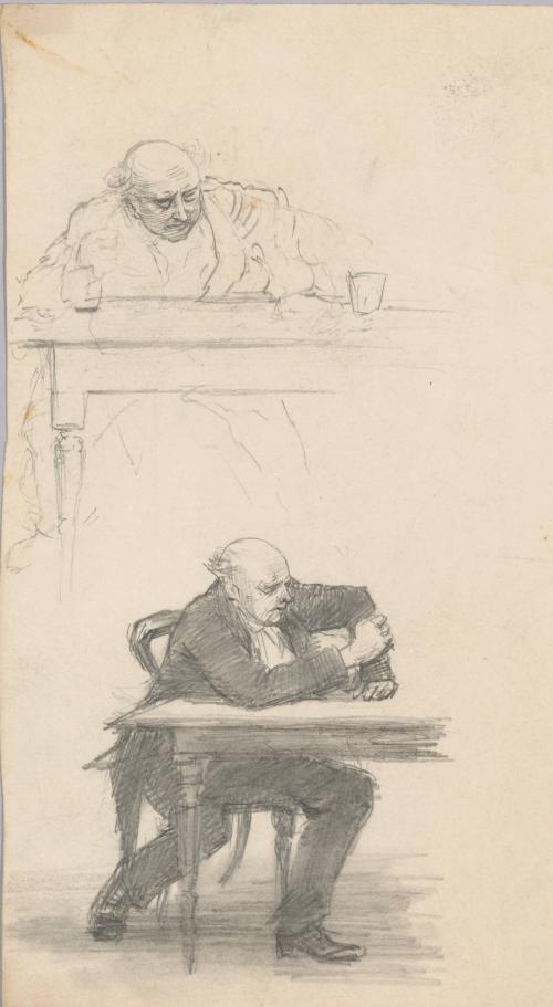Two Studies of Bald-headed Man Pounding Fist on Table