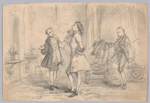Eighteenth century Interior with a Gentleman and Two Servants