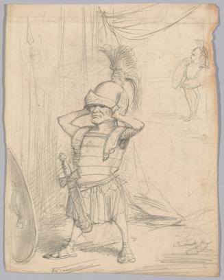 Man in Armor Trying on a Helmet