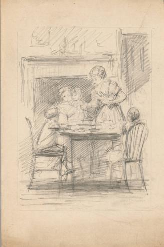 Family Around a Table in Front of Fireplace
