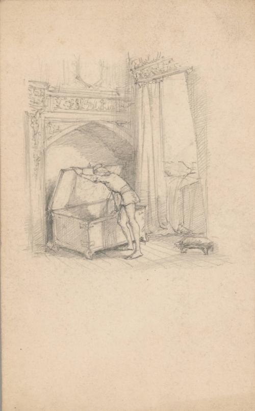 Medieval Scene with Man Opening a Chest