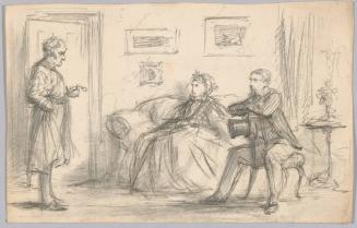 Standing Man Speaking to Seated Man and Woman