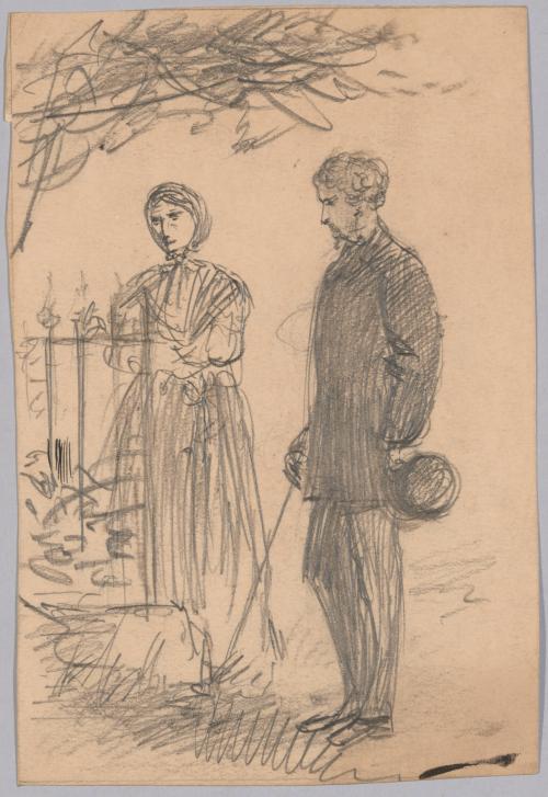 Man and Woman Standing Beside a Grave