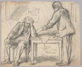 Two Men at a Table, One Seated One Standing