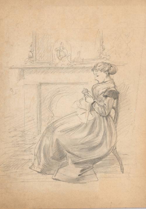 Woman Seated in Front of a Fireplace