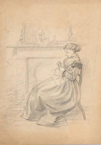 Woman Seated in Front of a Fireplace