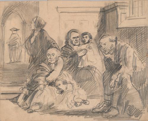 Despondent Family in a Church (?)
