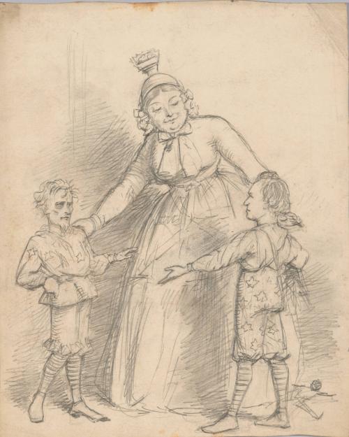 Woman Inviting Two Fighting Boys to Make Up