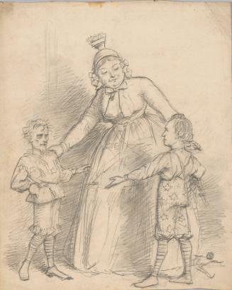Woman Inviting Two Fighting Boys to Make Up