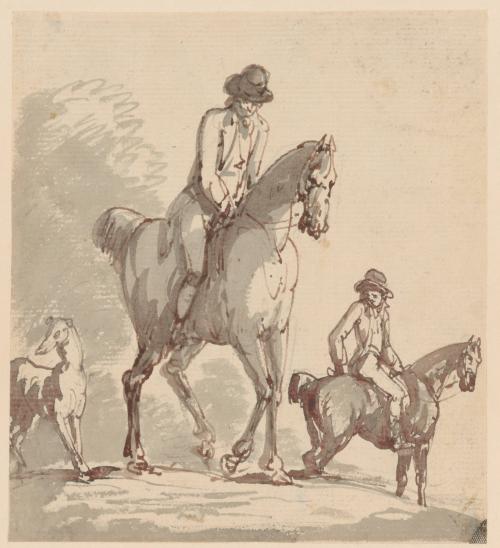 Two Figures on Horseback and a Dog