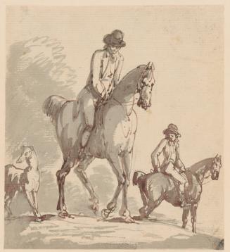 Two Figures on Horseback and a Dog