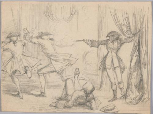 Man Shooting a Pistol at Three Others