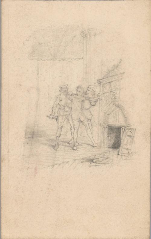 Two Men Forcing a Third Into a Crypt