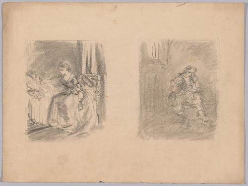 Woman Seated Beside Man in Bed