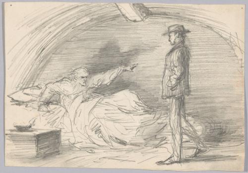Elderly Man Addressing Standing Man from his Bed