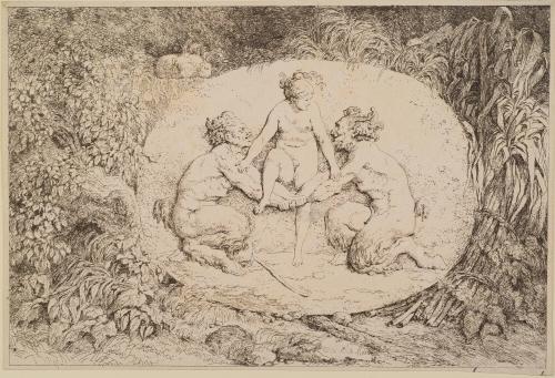 Nymph Stepping Over the Arms of Two Satyrs