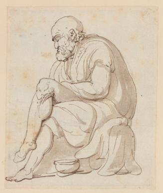 Elderly Man Seated Washing his Feet