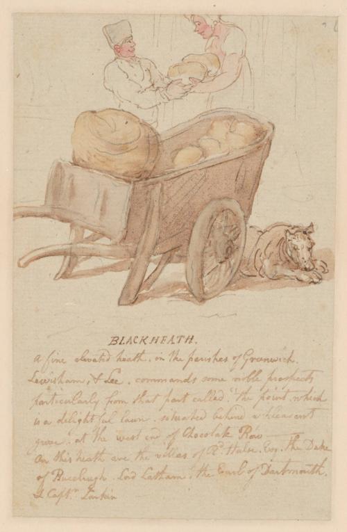 A Tradesman Delivering Some Produce from a Hand Wagon
