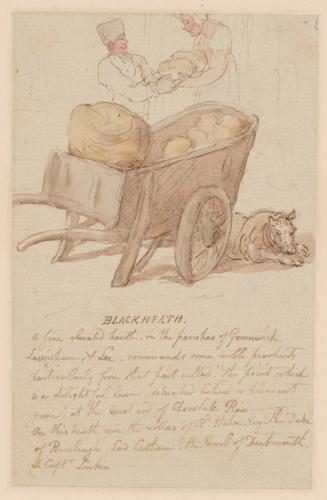 A Tradesman Delivering Some Produce from a Hand Wagon