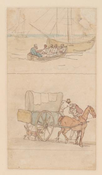 Two Sketches: [top] Boating, [bottom] A Covered Cart