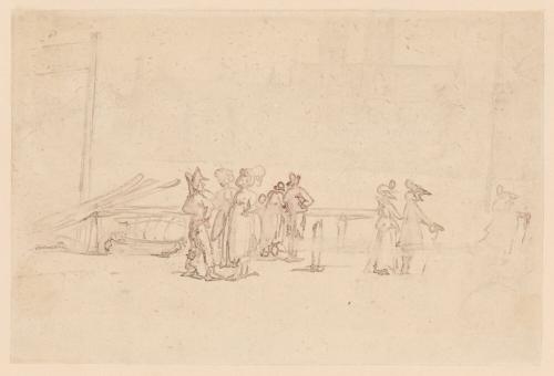 Figures Walking by a River