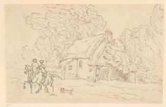 A Man and Woman on Horseback Passing a Cottage