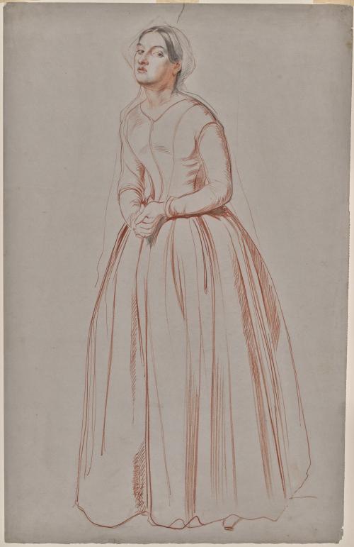 Woman Standing with Clasped Hands