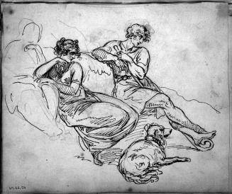 Three Seated Figures and a Dog