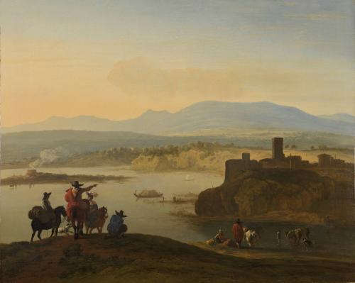 Extensive Italianate Landscape with an Elegant Company and Lime Kiln