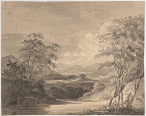 Coastal Landscape with Trees and Hills